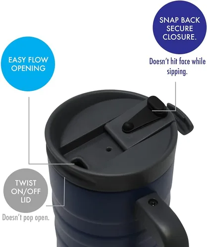Miniatura 4 de MIRA Taza de café aislada de 14 onzas con asa, termo de acero inoxidable con tapa segura, taza para bebidas calientes y frías, azul almirante
