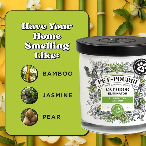 Miniatura 10 de Pet-Pourri Purrfectly Bamboo Cat Deodorizer Candle - Vela desodorizante de bambú para gatos, ingredientes y cera a base de plantas seguros