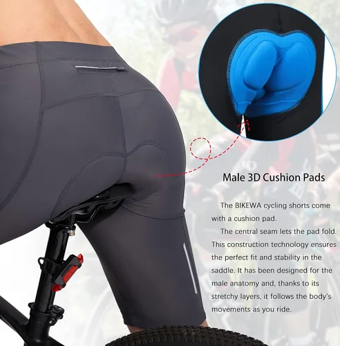 Miniatura 4 de Bikewa Pantalones cortos de ciclismo para hombre con acolchado 3D para ciclismo de carretera, ciclismo de montaña, ciclismo UPF 50+, bolsillos