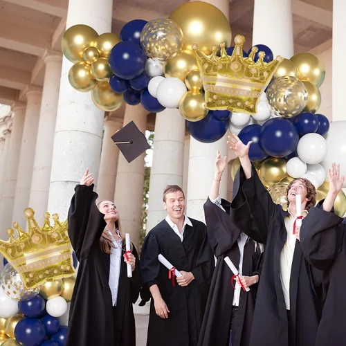 Miniatura 5 de Ouddy Life Kit de arco de guirnalda de globos azul marino y dorado, decoraciones de graduación de 2026, globos de confeti dorado y blanco, corona
