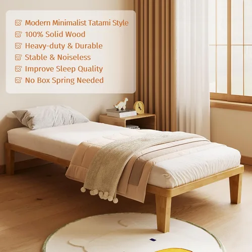 Miniatura 4 de IOTXY Marco de Cama de Plataforma Twin – Base de Fundación de Colchón de Madera Maciza de 12 Pulgadas con Listones y Patas de Apoyo de Alta