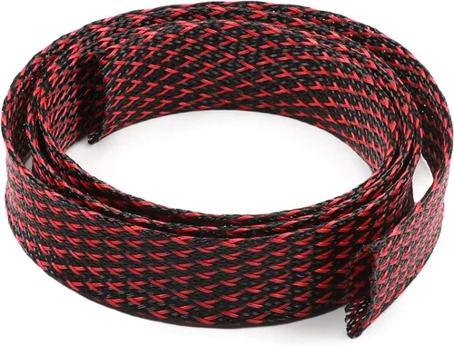 Bettomshin 1 funda de organización de cables de 3.28 pies (3.3 ft), protector de cable PET negro y rojo, protector de cable PET de 0.98 pulgadas de