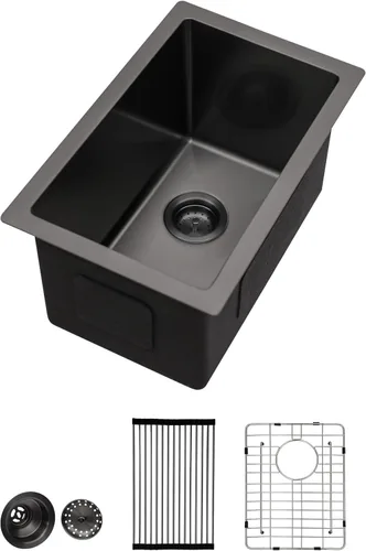 Miniatura 26 de Lordear Fregadero de cocina para interiores y exteriores de 15 x 17 con grifo plegable, Samll Bar Prep 16 calibre T304 de acero inoxidable