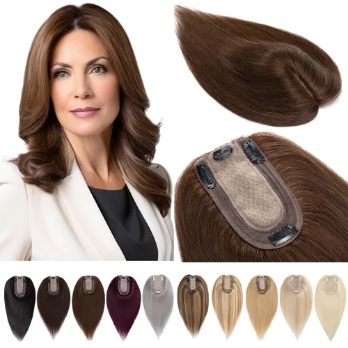 Miniatura 30 de SEGOHAIR Toppers de cabello humano real con flequillo, 2.8 x 5.1 in, base de seda con clip, piezas superiores de Wiglet añaden volumen, 6 pulgadas