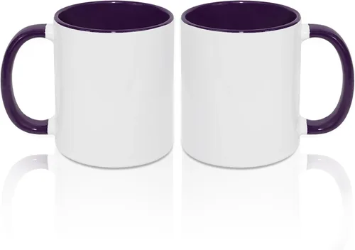 Miniatura 2 de MR.R Tazas de café en blanco de sublimación de 11 onzas, taza blanca con taza de color morado interior y asa, juego de 6 Púrpura