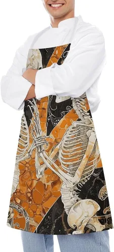 Miniatura 4 de MUSM Apron for Adults - 27.6 X 31.5 Inch, Heavy-Duty Polyester Aprons with Two Large Pockets, Waterproof Two Dancing Skeletons Kitchen Apron for