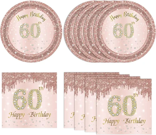 Miniatura 13 de Decoraciones de cumpleaños número 70 para mujer, decoraciones de cumpleaños número 70, platos y servilletas de oro rosa, decoraciones de cumpleaños