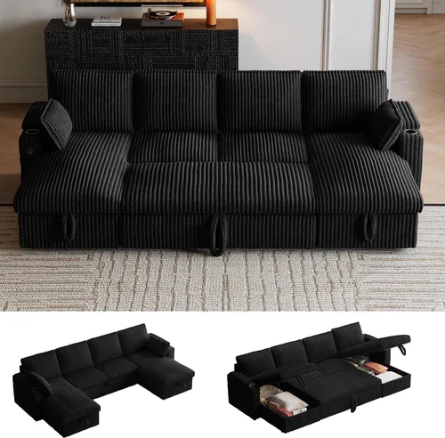 Miniatura 16 de Wrofly Sofá cama convertible 3 en 1, sofá cama extraíble para sala de estar con bolsillos laterales y almohadas extraíbles, respaldo ajustable, sofá