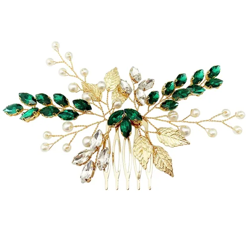 Miniatura 9 de Peine para el cabello de novia de boda, perlas de diamantes de imitación, hojas plateadas, accesorios para mujeres y niñas, fiesta de regreso a casa