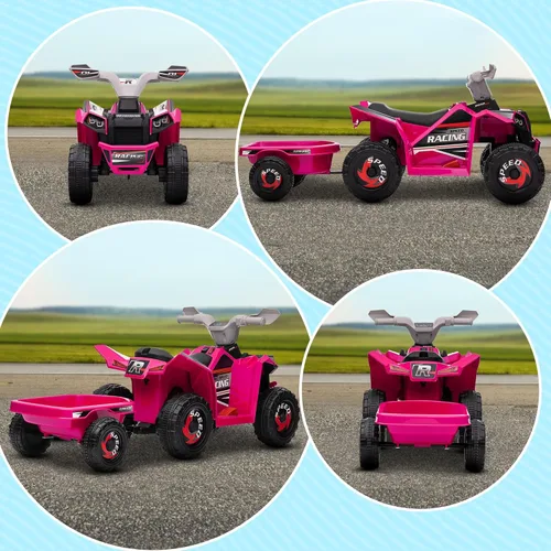 Miniatura 8 de Aosom Cuatrimoto ATV para Niños con Remolque Trasero, Coche Eléctrico de 6V con Función de Avance y Retroceso, Ruedas Resistentes al Desgaste, Rosa