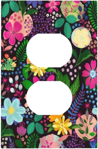 Miniatura 111 de Cubierta de interruptor de luz de 3 cuadrillas con diseño de flores azules púrpuras, cubierta de placa de pared de triple palanca, arbustos florales