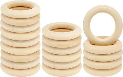 Miniatura 8 de 10 piezas de anillos de madera natural para manualidades, anillos de madera sin terminar para macramé, conectores de madera para colgantes