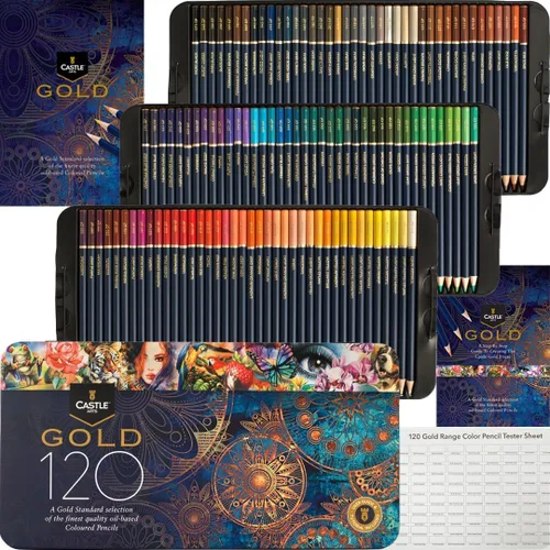 Castle Art Supplies Juego de 120 lápices de colores Gold Standard | Calidad de núcleos de color a base de aceite que permanecen más afilados y