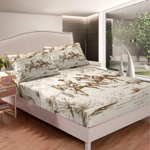 Miniatura 2 de Erosebridal Sábana bajera ajustable de vaquero, tamaño individual, desierto salvaje oeste americano, ilustración dibujada a mano, para decoración