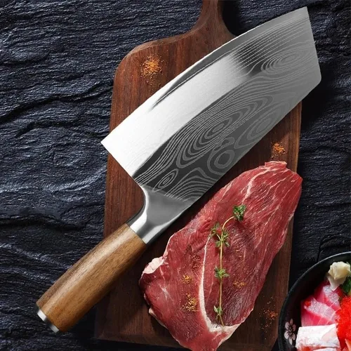 Miniatura 3 de Cuchillo de carnicero de carne, cuchillo de cocina de 7.5 pulgadas con patrón láser de damasco, cuchillo de chef chino de acero inoxidable, cuchillo