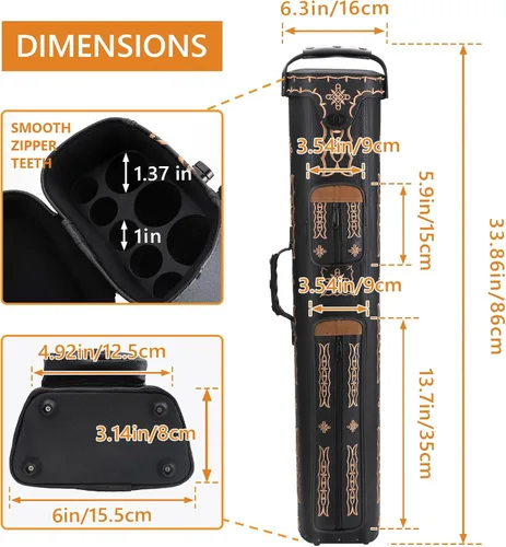 Miniatura 5 de 3x5 Hard Pool Cue Case 3B5S Billiard Stick Carrying Cue Case Leatherette Embroidery Design