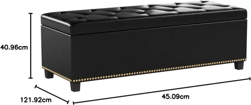 Miniatura 7 de FIRST HILL FHW Messina - Banco otomano de almacenamiento con tapicería de piel sintética y ribete de cabeza de clavos, color negro azabache