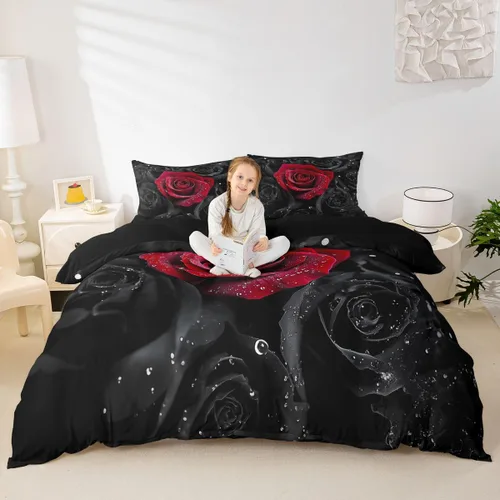 Miniatura 4 de Feelyou - Juego de funda de edredón con estampado floral de rosas - Funda de edredón romántica para niños, niñas, adolescentes, decoración del Multi