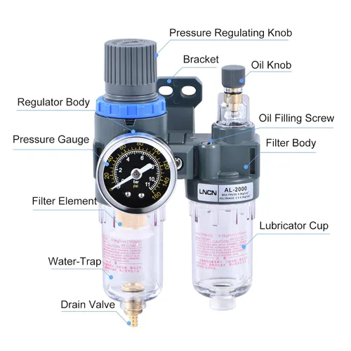 Miniatura 2 de Filtro de aire de compresor de 1/4 pulgadas Regulador de presión Filtro separador de trampa de agua y aceite con copa lubricante AFC2000 1/4 "Filtro