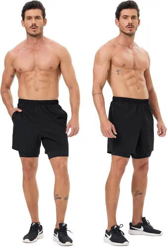 Miniatura 2 de Pantalones cortos deportivos 2 en 1 para hombre, de secado rápido, 5 pulgadas, ligeros, con forro y bolsillos