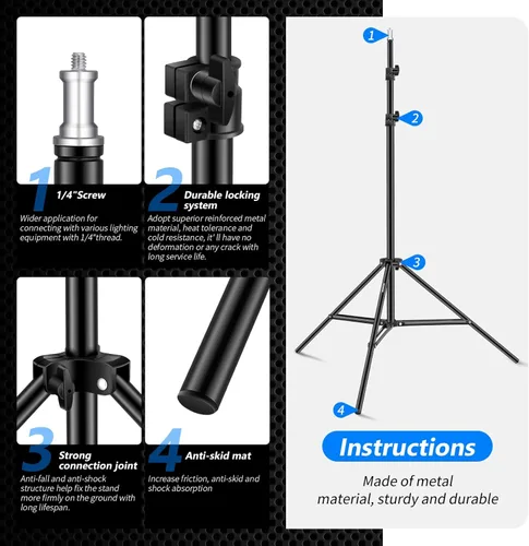 Miniatura 7 de Neewer Soportes de luz de fotografía de 75 "/6 pies/74.8 in para relfectores, softboxes, luces, paraguas, fondos