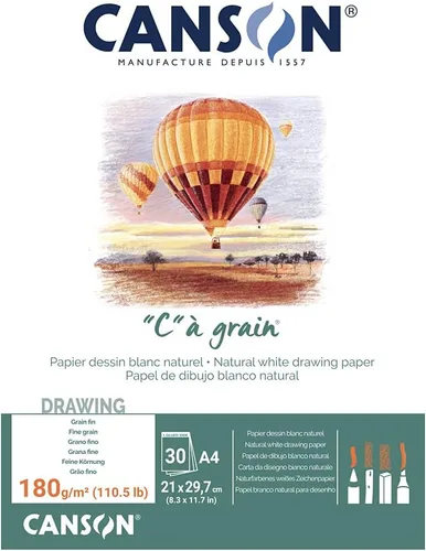 Miniatura 7 de Canson "C à Grain A3 - Bloc de papel blanco para dibujo y boceto, 30 hojas, textura de grano fino, pegado en un lado corto, ideal para artistas