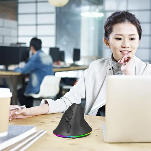 Miniatura 7 de Ratón vertical inalámbrico ergonómico Bluetooth, conexión de 3 dispositivos (BT1/BT2 + USB de 2.4 G), RGB 3200 DPI tipo C recargable portátil