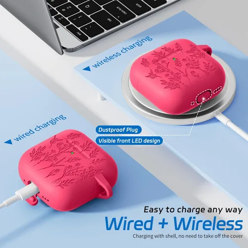 Miniatura 7 de Ekoonpft - Funda para Airpods 4, fundas grabadas con flores para Apple AirPods de 4ª generación 2024, funda de silicona suave para mujeres con kit