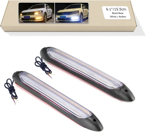 Tira de luz de circulación diurna, tira LED DRL de 6.10 pulgadas, impermeable, lámpara de señal de giro de flujo secuencial, tira LED universal para