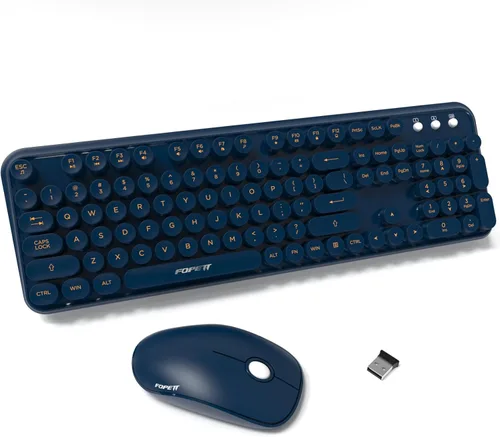 Miniatura 12 de FOPETT V2020 Combo de teclado y mouse inalámbricos, bonito teclado inalámbrico con llave roja redonda estilo retro, conectividad CapSecure de 2.4
