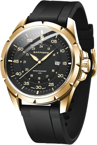 Miniatura 15 de SAPPHERO Reloj de lujo para hombre, resistente al agua, 164.0 ft, correa de silicona, analógico, de cuarzo, con fecha, reloj de pulsera clásico