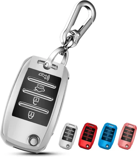 Miniatura 7 de QBUC para funda de llavero de KIA con llavero para 2013 2014 2015 2016 2017 Kia Sorento Sedona Soul Rio etc (Llavero plegable/doblado)(Azul)