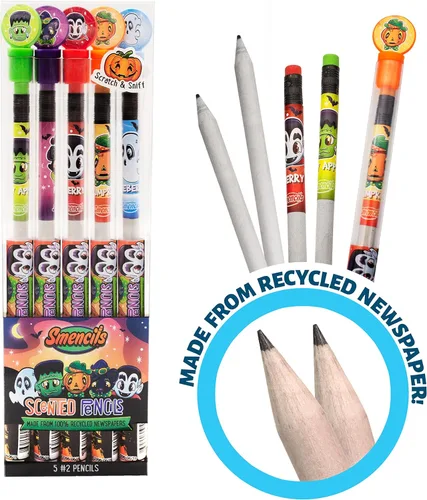 Miniatura 3 de Lápices de Halloween Smencils – Lápices perfumados gourmet patentados HB #2, 5 unidades, regalos para niños, suministros escolares, recompensas