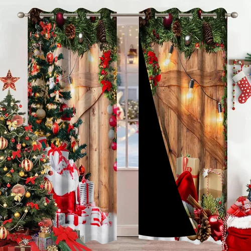 Miniatura 14 de AWERT Cortinas de Navidad con Bolas Vibrantes para Sala de Estar, Cortinas Opacas de Navidad Juego de 2 Paneles, Ojales de Acero Inoxidable Plateado