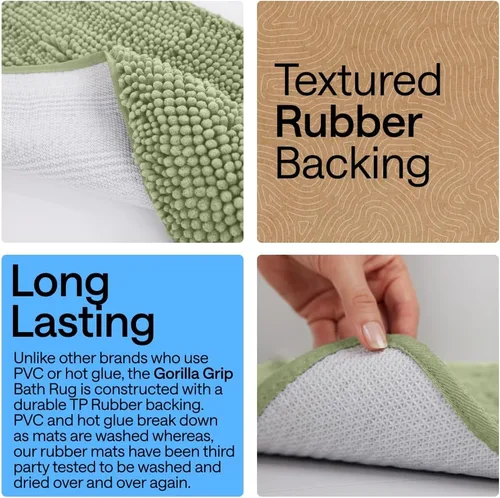 Miniatura 12 de Gorilla Grip - Tapete de baño de felpilla gruesa, suave y absorbente, secado rápido, de microfibra, con reverso de caucho, para piso de ducha, Nube