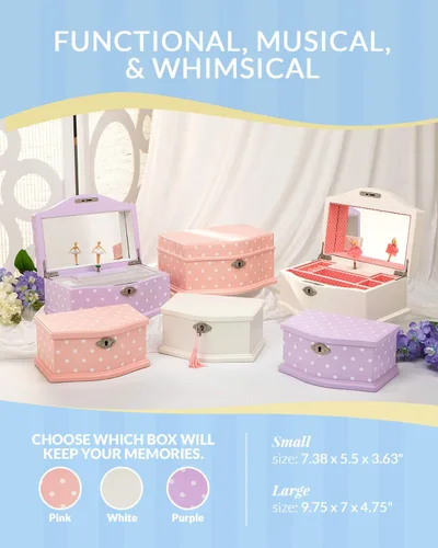 Miniatura 6 de Elle Joyero Organizador de joyas de bailarina y caja de música de cuerda Swan Lake para niñas y adolescentes, accesorios y almacenamiento de madera