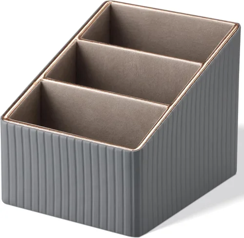 Miniatura 13 de KINGFOM Organizador de 3 ranuras de cuero sintético PU para control remoto, caja de almacenamiento de artículos diversos para el hogar