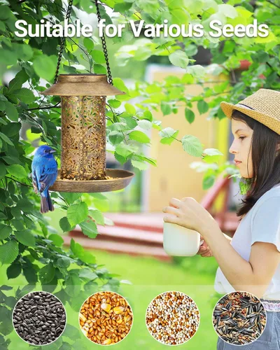 Miniatura 3 de SWEETFULL Comedero Solar para Pájaros para Exteriores Colgante, Comedero de Metal para Pájaros Silvestres para Cardenales, Farol Solar de Jardín