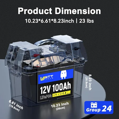 Miniatura 3 de WattCycle Batería de Ciclo Profundo LiFePO4 de 12V 100Ah - Grupo BCI 24, 15000 Ciclos, BMS 100A, Protección -4℉ para RV Boondocking, Carrito