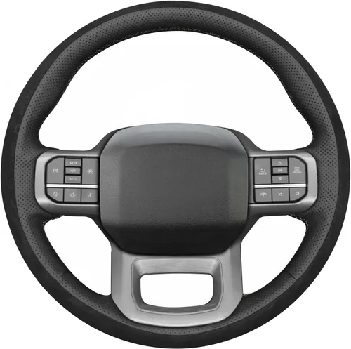Miniatura 29 de MEWANT Funda de volante de automóvil brillante de fibra de carbono y gamuza cosida a mano para Ford F-150 2021-2023 / F-150 Lightning 2022-2023