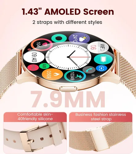 Miniatura 2 de Reloj inteligente para mujer con llamada de marca/respuesta, rastreador de actividad HD AMOLED de 1.43 pulgadas para Android iOS, reloj inteligente
