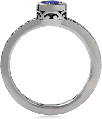 Miniatura 3 de Silvershake Anillo de filigrana apilable de plata de ley 925 con piedra natal auténtica, estilo eternidad