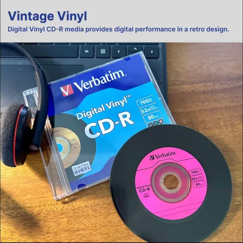Miniatura 2 de Verbatim 94439 CD-R de 80 minutos, 52X, con superficie digital de vinilo. Paquete de 10 unidades en cajas estrechas. marcado Azul