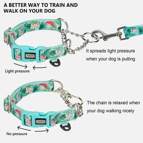 Miniatura 2 de Martingale - Collar para perro con cadena de acero y hebilla de liberación rápida, ajustable, floral, sin tirones, collares de entrenamiento Flamenco