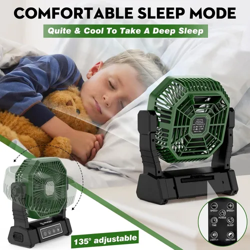 Miniatura 6 de Multper Ventilador portátil, ventilador de campamento de 20000 mAh con linterna LED y control remoto, ventilador recargable de 4 velocidades y 4