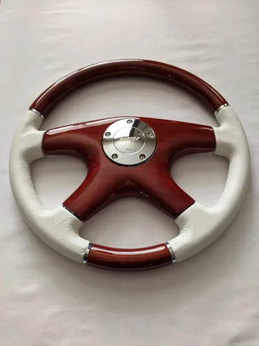 Miniatura 5 de RAPTOR - Volante de 15 pulgadas de madera de caoba y cuero blanco