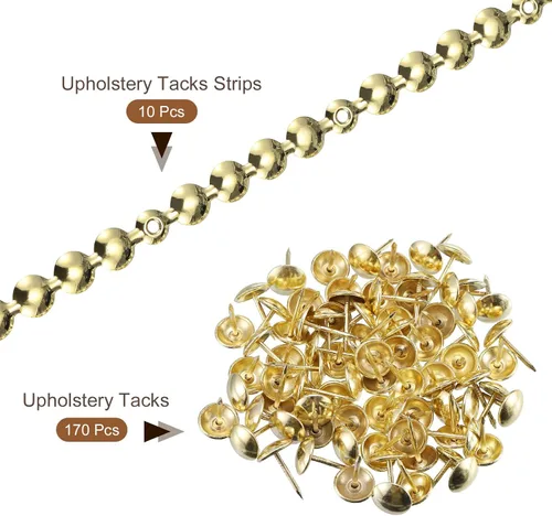 Miniatura 3 de uxcell 10 tiras de tachuelas de tapicería, adornos decorativos brillantes de 3.3 ft para sofá, cabecero, silla, muebles con clavos de tapicería Oro