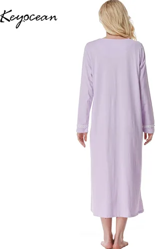 Miniatura 2 de Keyocean. - Camisón largo para mujer, de algodón, suave, ligero, ropa de dormir y de descanso para el verano.