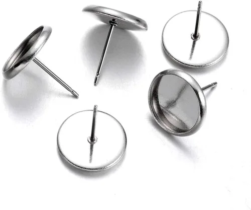 Miniatura 29 de Craftdady 400 aretes de acero inoxidable de 0.15 a 0.55 pulgadas, 8 tamaños, almohadillas planas, redondas, en blanco, para hacer joyas Almohadilla