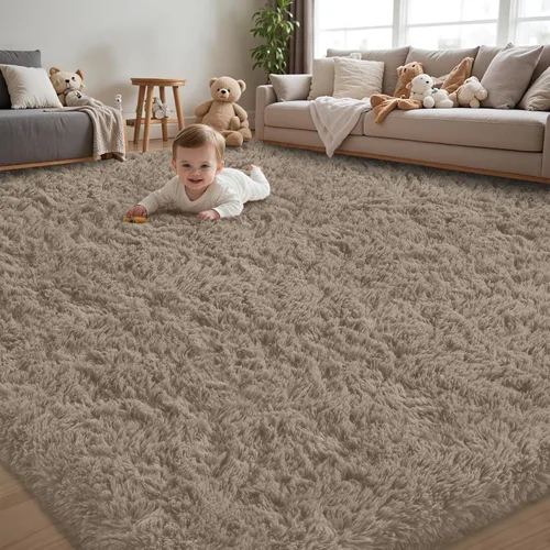 Miniatura 10 de Alfombra de Área 8x10 para Sala de Estar: Alfombras Shag Gris Claro Ultra Suaves y Esponjosas, Alfombra Grande Difusa de Felpa